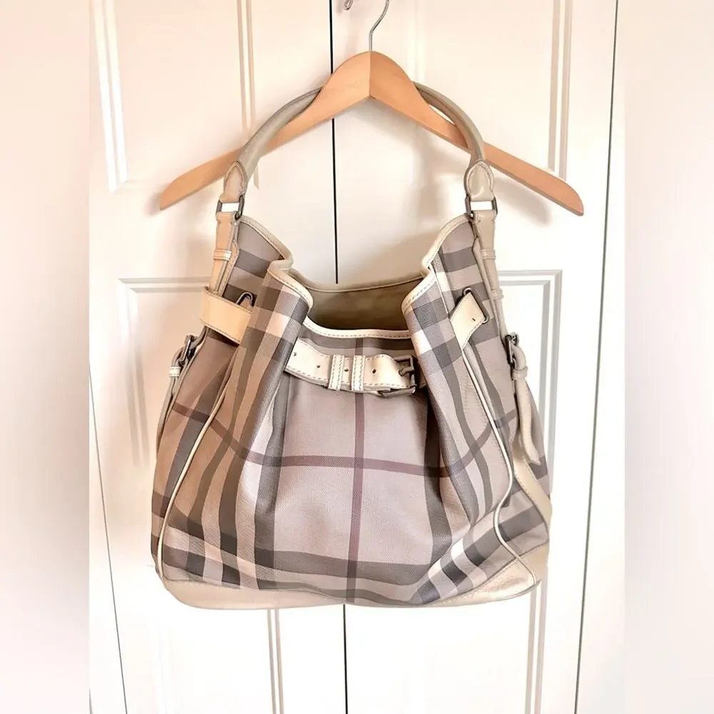 Burberry Smoked Check Medium Walden Belted Hobo Handbag